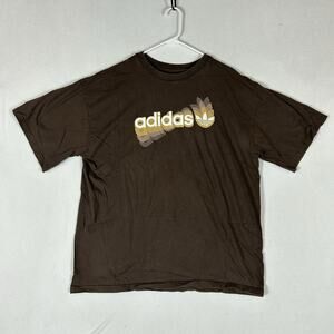 Vintage Adidas T-Shirt Men's XL Brown Classic Logo Spellout Tee 90s Y2k Casual